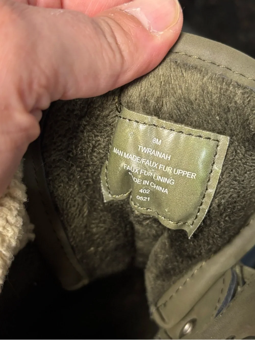 TOMMY HILFIGER Women’s Olive Green Winter Duck Boots with Shearling Collar